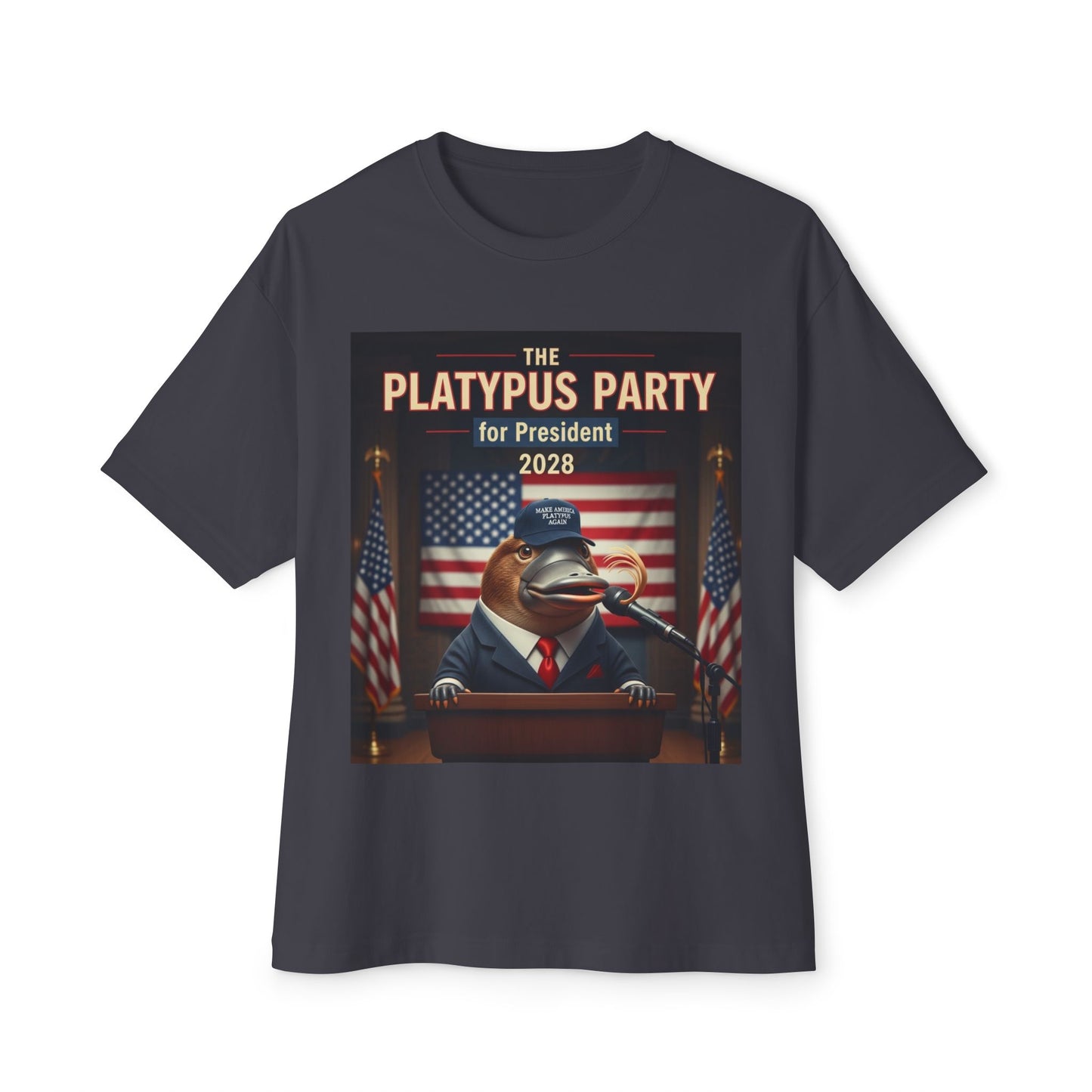 Oversized Tee Platypus Party for President 2028 Funny T-Shirt