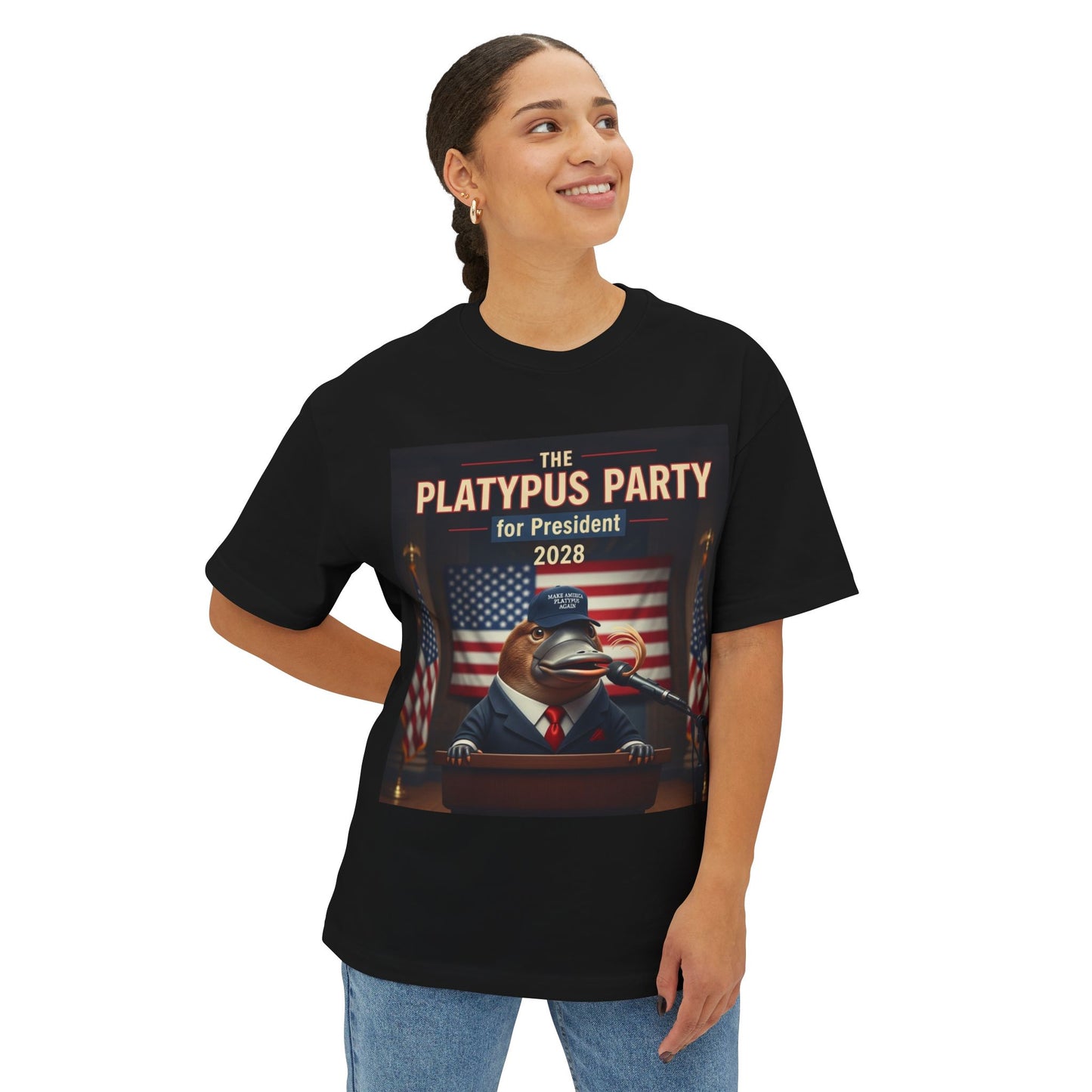 Oversized Tee Platypus Party for President 2028 Funny T-Shirt