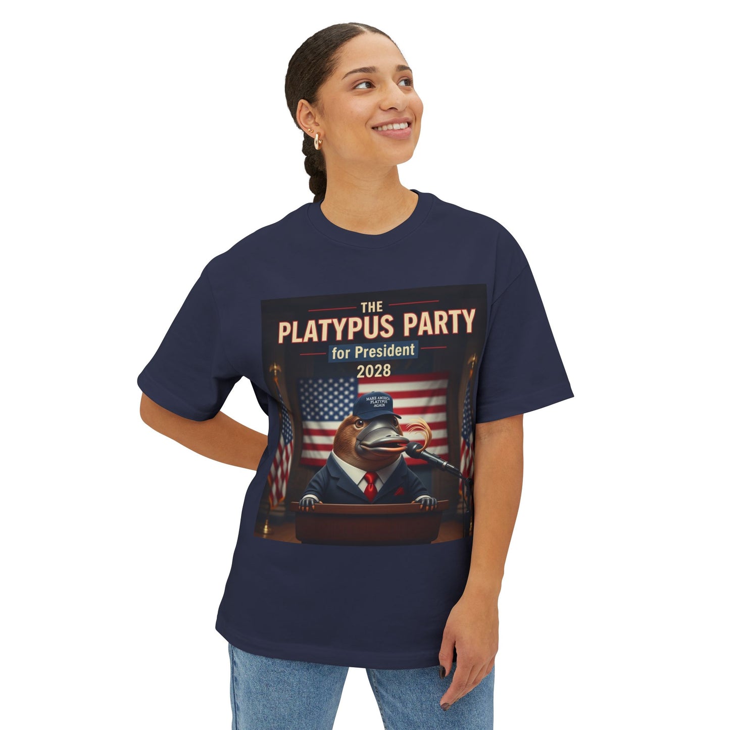 Oversized Tee Platypus Party for President 2028 Funny T-Shirt