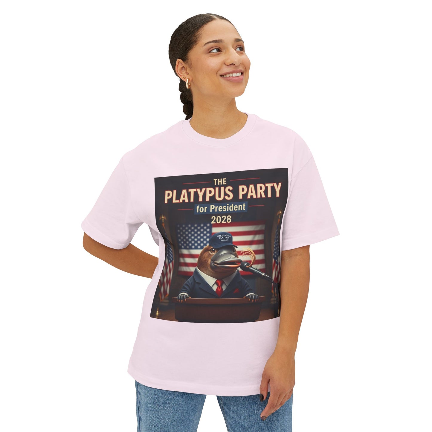 Oversized Tee Platypus Party for President 2028 Funny T-Shirt