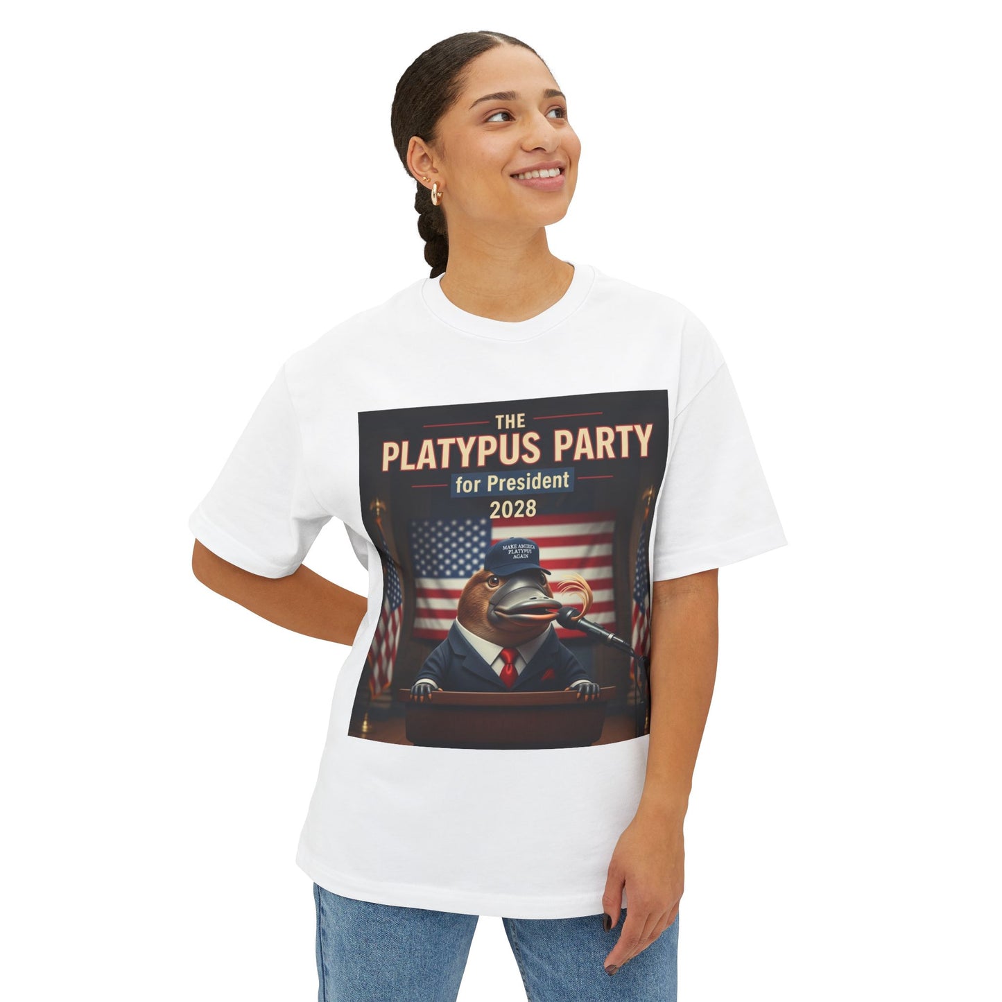 Oversized Tee Platypus Party for President 2028 Funny T-Shirt