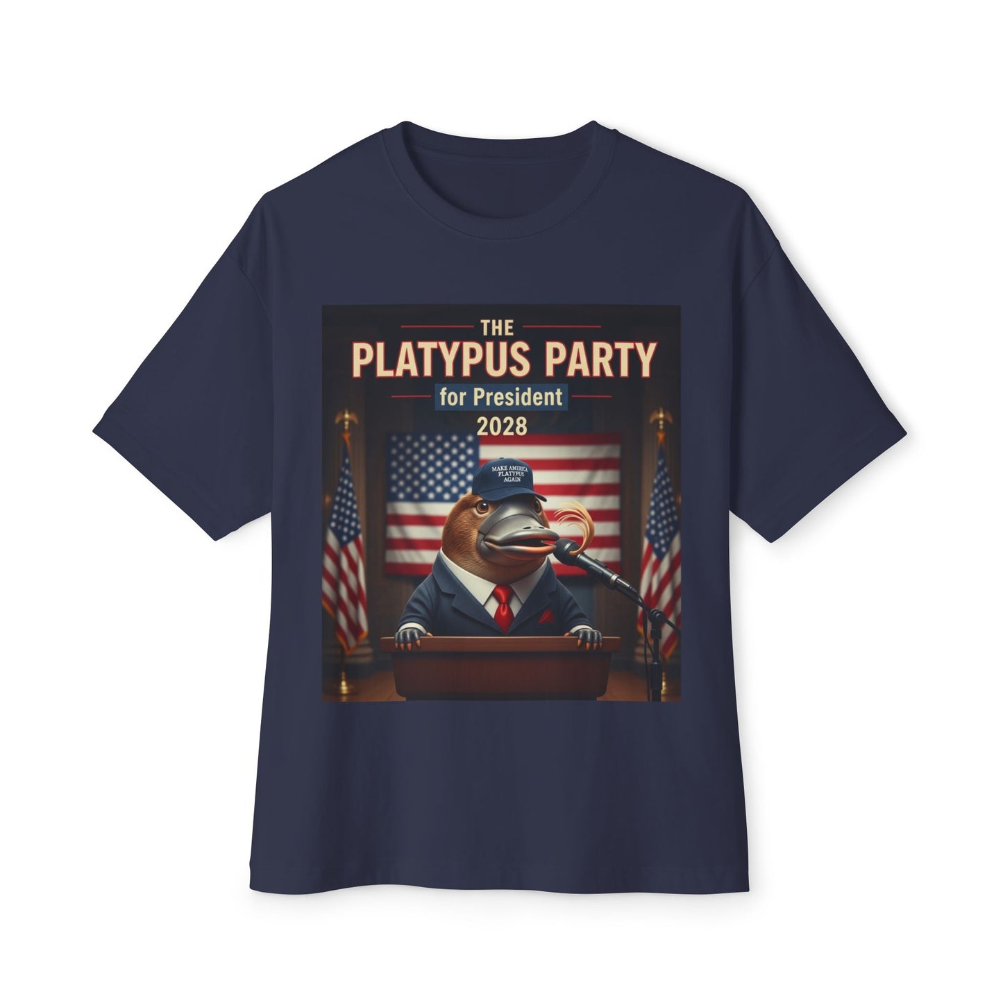 Oversized Tee Platypus Party for President 2028 Funny T-Shirt