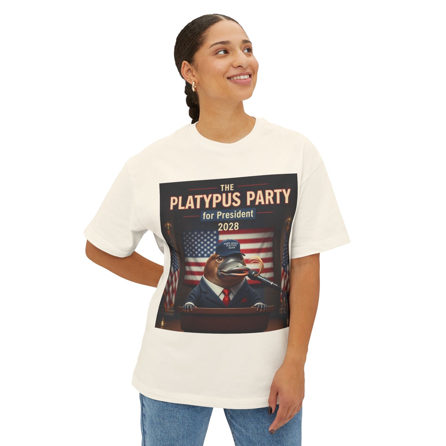 Oversized Tee Platypus Party for President 2028 Funny T-Shirt