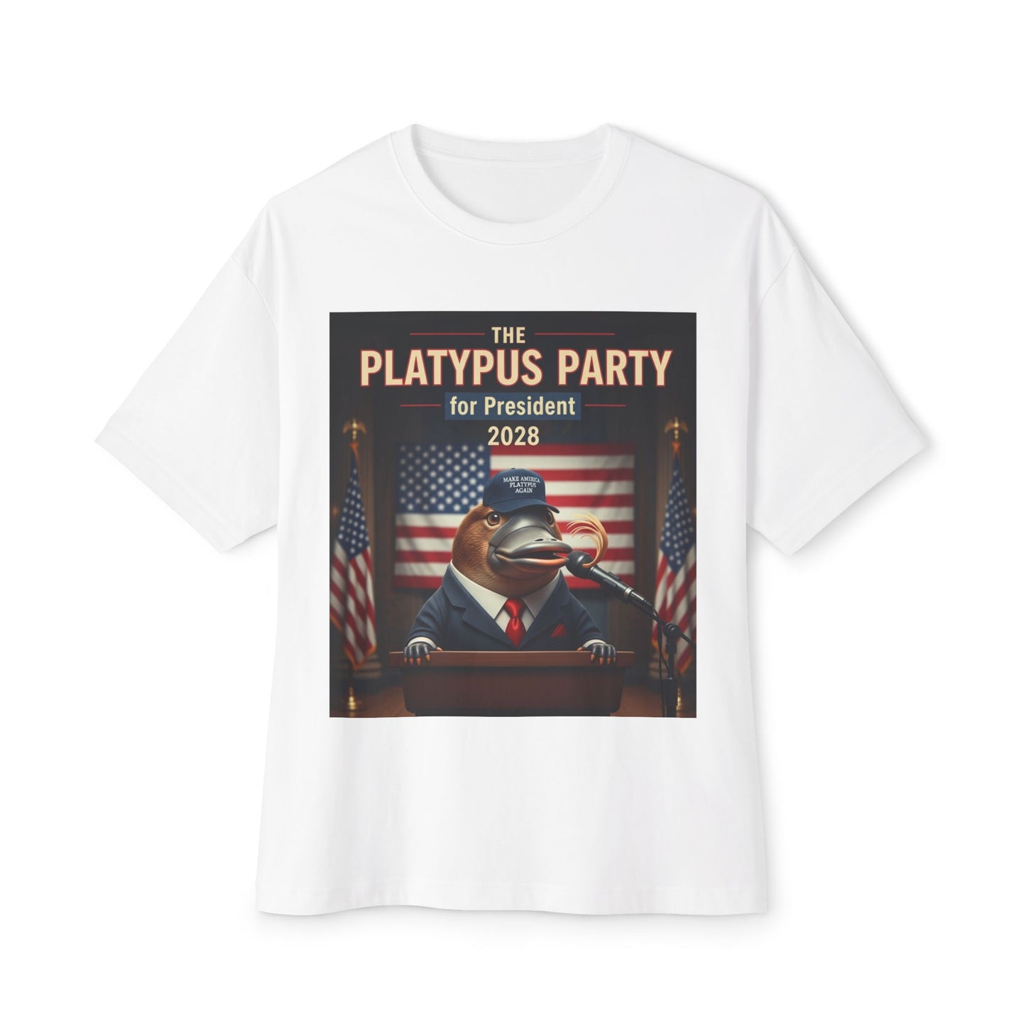 Oversized Tee Platypus Party for President 2028 Funny T-Shirt
