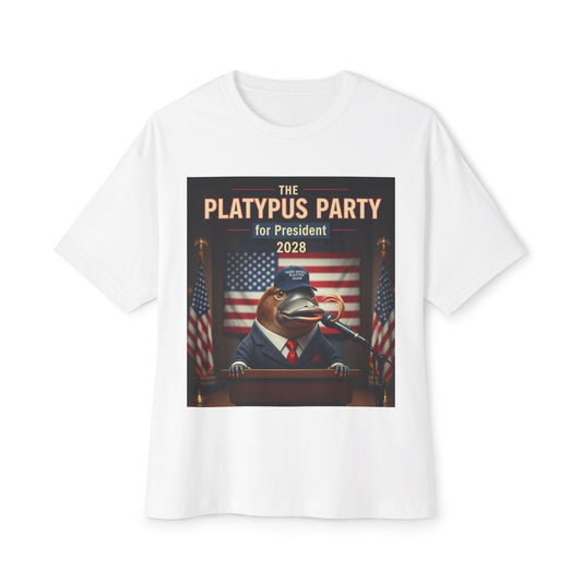 Oversized Tee Platypus Party for President 2028 Funny T-Shirt
