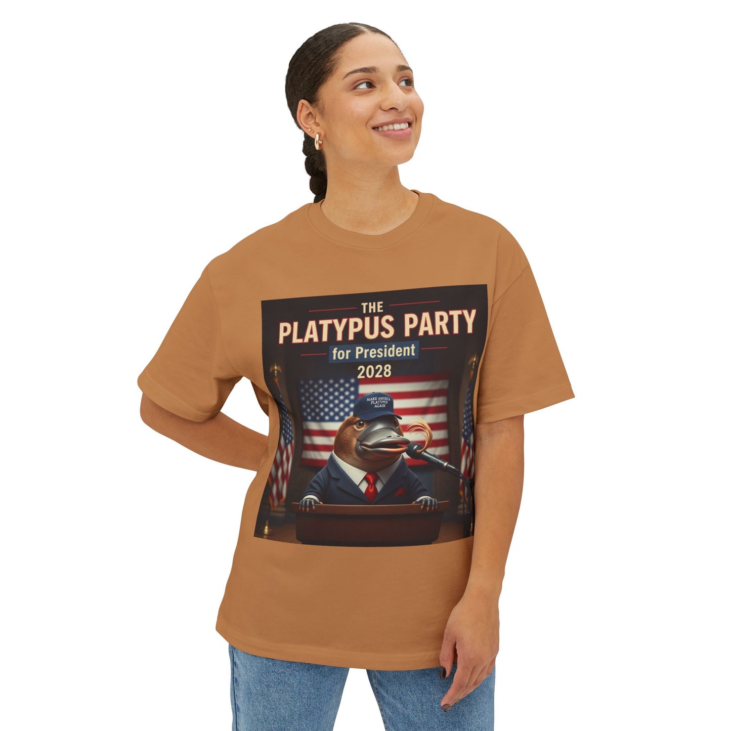 Oversized Tee Platypus Party for President 2028 Funny T-Shirt