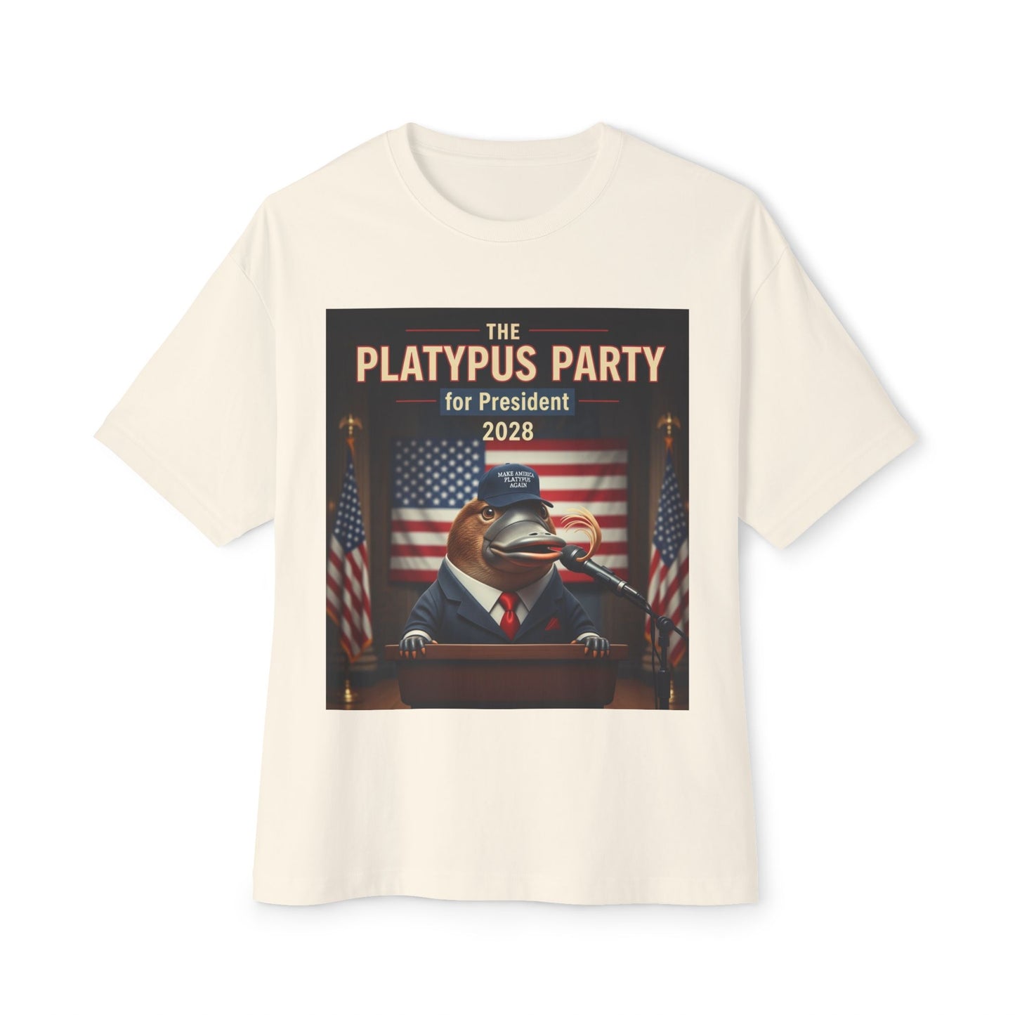 Oversized Tee Platypus Party for President 2028 Funny T-Shirt