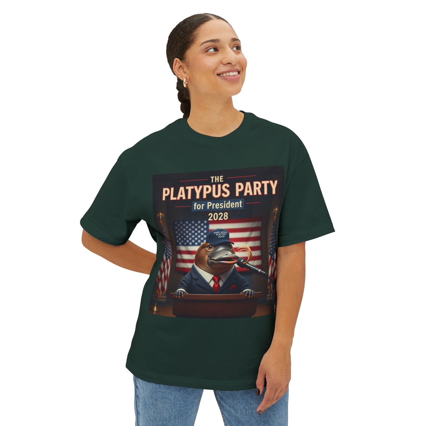Oversized Tee Platypus Party for President 2028 Funny T-Shirt