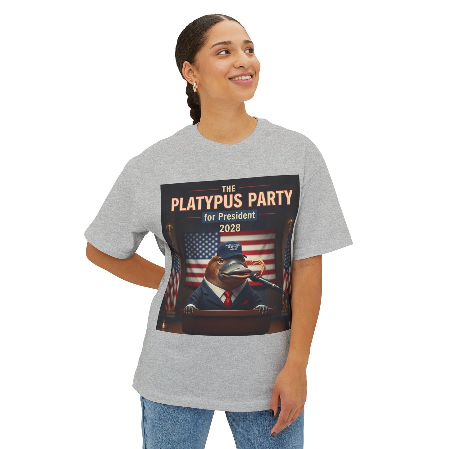 Oversized Tee Platypus Party for President 2028 Funny T-Shirt